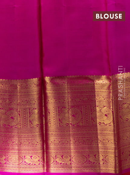 Pure kanchipuram silk lehenga yellow and pink with annam & mayil chakkaram zari woven buttas and long annam zari woven border