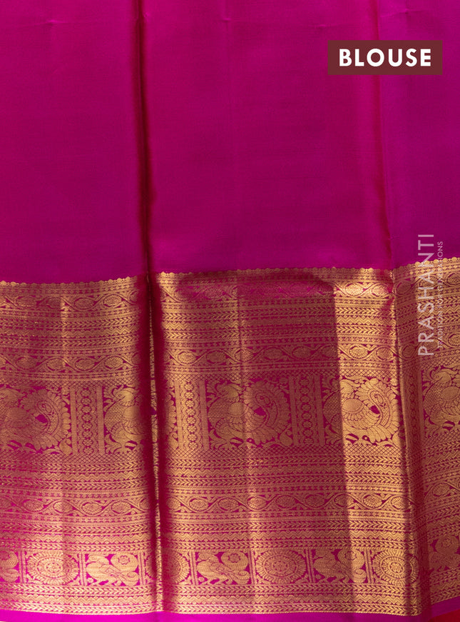 Pure kanchipuram silk lehenga yellow and pink with annam & mayil chakkaram zari woven buttas and long annam zari woven border