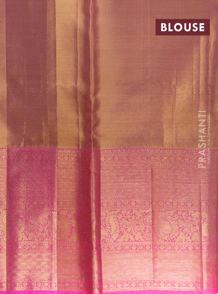 Pure kanchipuram tissue silk lehenga gold and pink with allover brocade weaves and long annam zari woven border