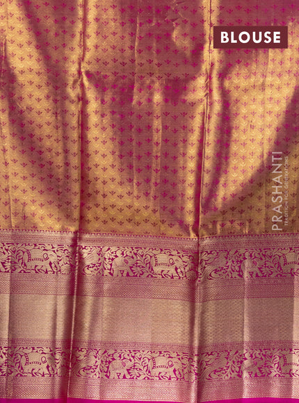 Pure kanchipuram tissue silk lehenga teal blue shade and pink with allover brocade weaves and long zari woven border