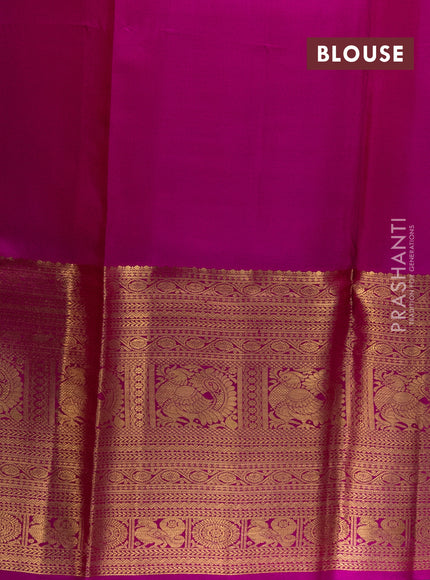 Pure kanchipuram silk lehenga yellow and pink with allover silver zari woven annam mayil chakkaram buttas and long annam zari woven border