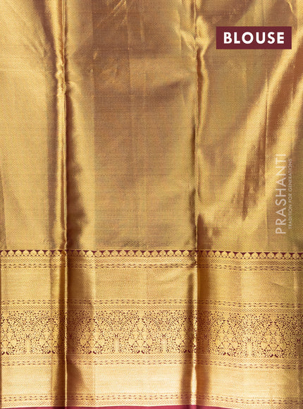 Pure kanchipuram tissue silk lehenga peach pink and deep maroon with allover brocade weaves and long zari woven border