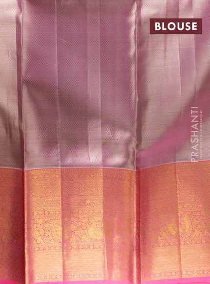 Pure kanchipuram tissue silk lehenga pastel blue and peach pink with allover brocade weaves and long zari woven border