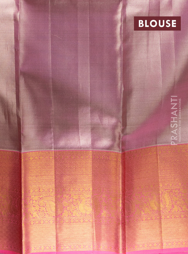 Pure kanchipuram tissue silk lehenga pastel blue and peach pink with allover brocade weaves and long zari woven border