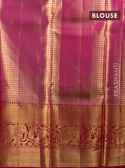 Pure kanchipuram tissue silk lehenga fluorescent green and pink with allover brocade weaves and long zari woven border