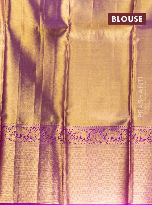 Pure kanchipuram tissue silk lehenga multi colour and purple with allover brocade weaves and long zari woven border