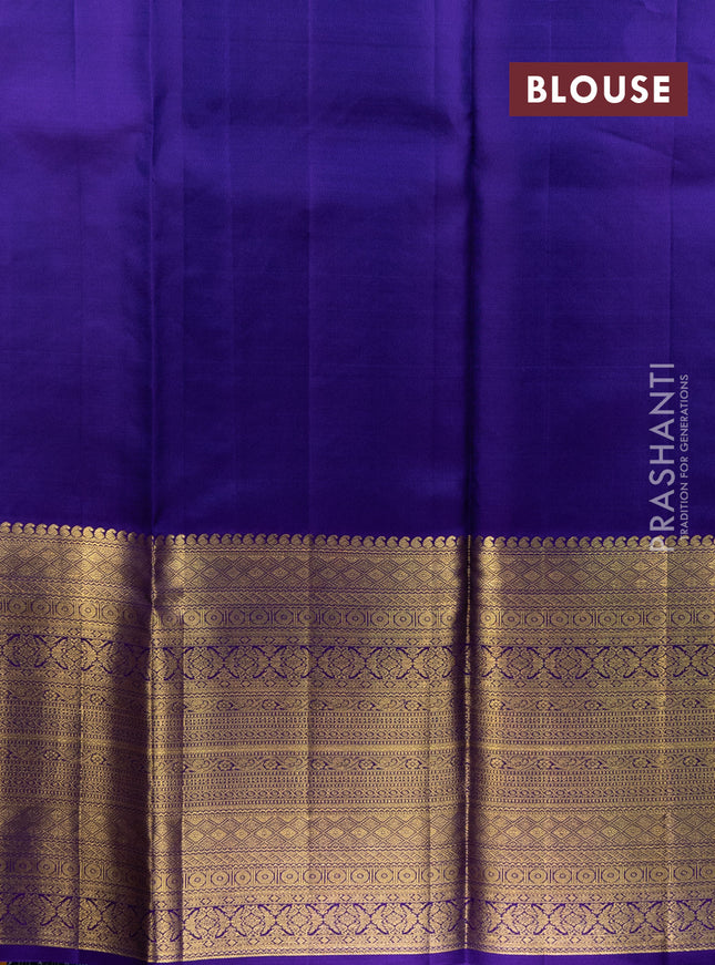 Pure kanchipuram silk lehenga light blue and violet with allover brocade weaves and long zari woven border