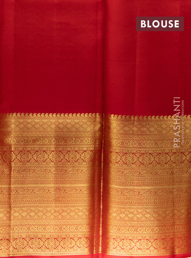 Pure kanchipuram silk lehenga yellow and red with allover brocade weaves and long zari woven border