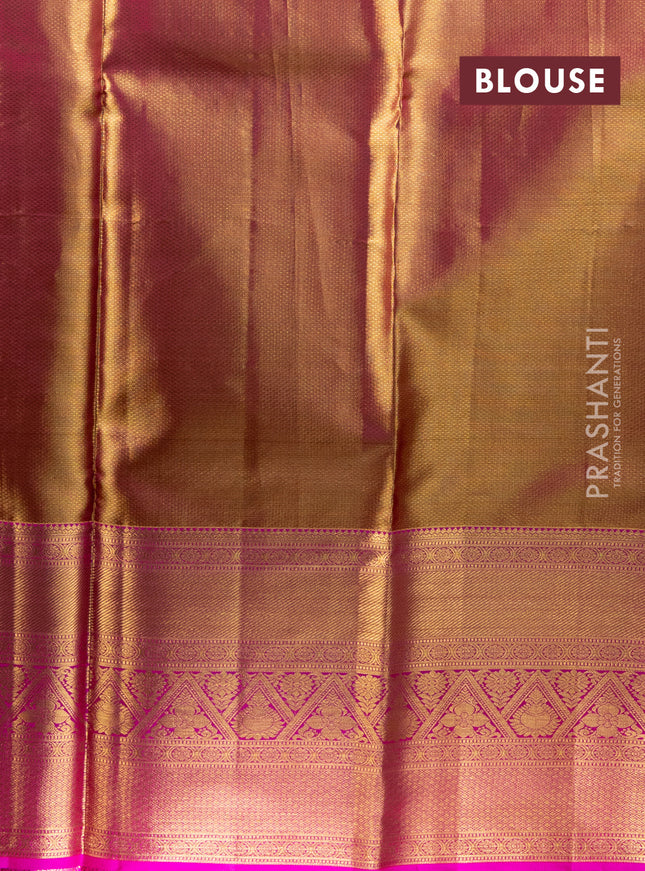 Pure kanchipuram tissue silk lehenga lime green and pink with allover brocade weaves and long zari woven border