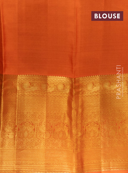 Pure kanchipuram silk lehenga purple and orange with allover brocade weaves and long zari woven border