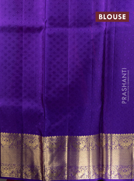 Pure kanchipuram silk lehenga orange and violet with allover silver zari woven brocade weaves and annam zari woven border