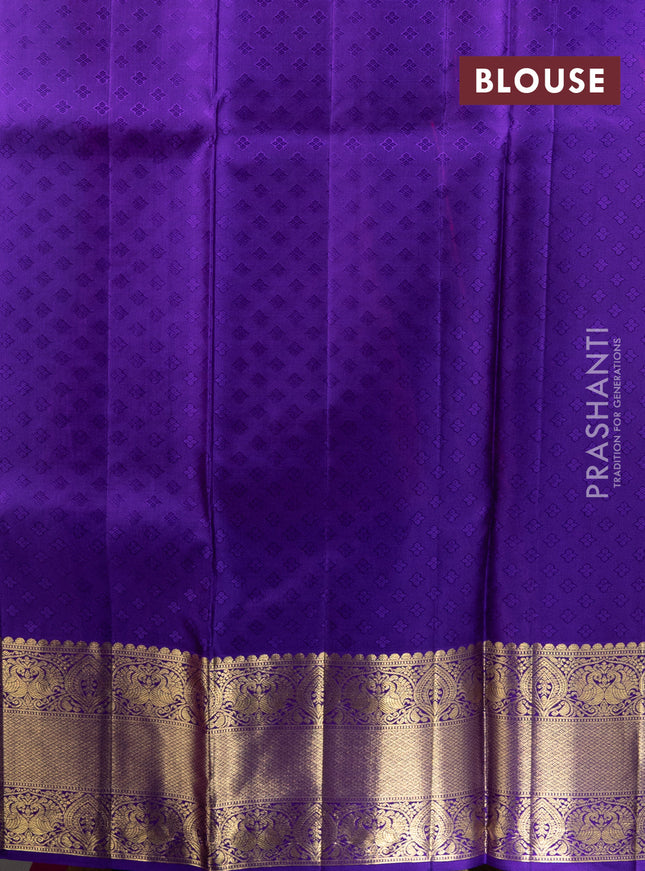 Pure kanchipuram silk lehenga orange and violet with allover silver zari woven brocade weaves and annam zari woven border