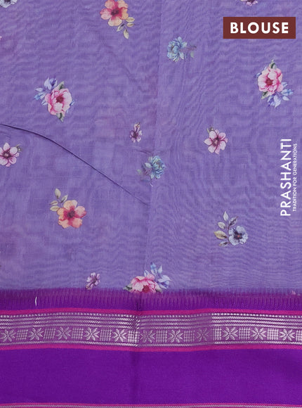 Maheshwari silk cotton saree lavender and purple with allover floral digital prints and rettapet thread woven border