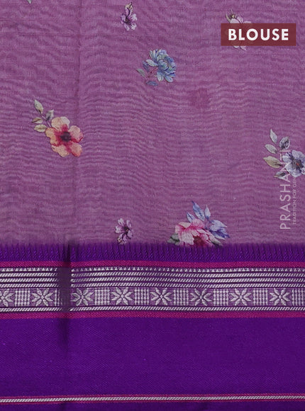 Maheshwari silk cotton saree mild purple and purple with allover floral digital prints and rettapet thread woven border