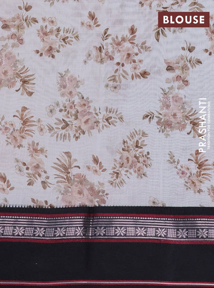 Maheshwari silk cotton saree off white and black with allover floral digital prints and rettapet thread woven border
