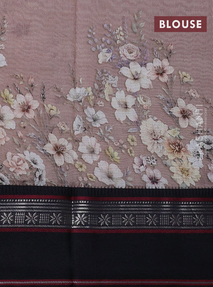 Maheshwari silk cotton saree pastel brown and black with allover floral digital prints and rettapet thread woven border