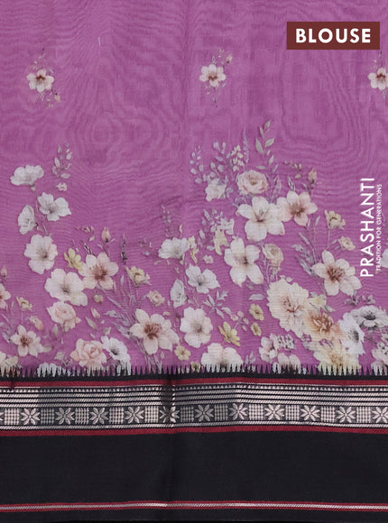 Maheshwari silk cotton saree mild purple and black with allover floral digital prints and rettapet thread woven border
