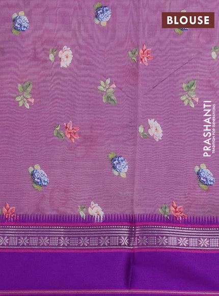 Maheshwari silk cotton saree pastel purple and purple with allover floral digital prints and rettapet thread woven border