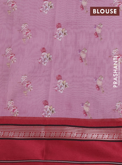 Maheshwari silk cotton saree pastel pink and maroon with allover floral digital prints and rettapet thread woven border