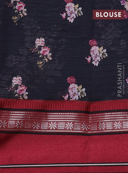 Maheshwari silk cotton saree black and maroon with allover floral digital prints and rettapet thread woven border