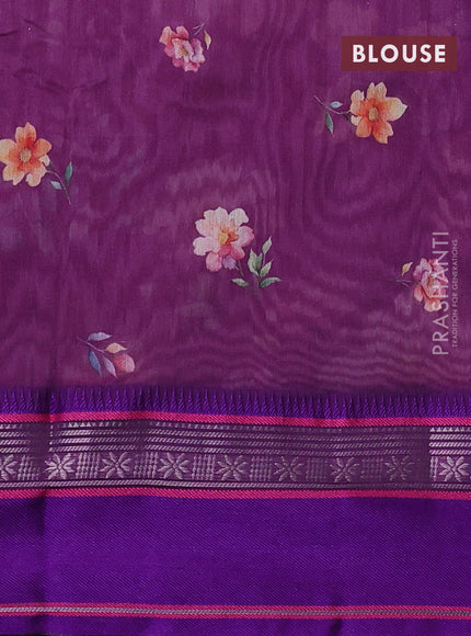 Maheshwari silk cotton saree purple with allover floral digital prints and rettapet thread woven border