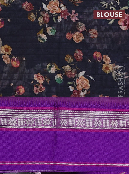 Maheshwari silk cotton saree black and purple with allover floral digital prints and rettapet thread woven border
