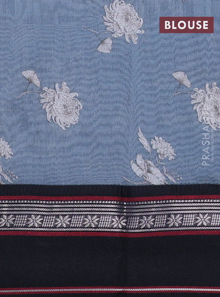 Maheshwari silk cotton saree grey and black with allover floral digital prints and rettapet thread woven border