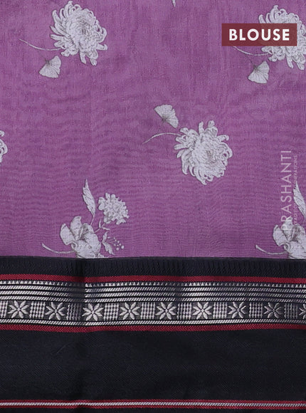 Maheshwari silk cotton saree purple and black with allover floral digital prints and rettapet thread woven border