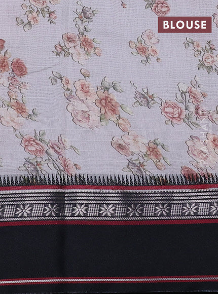 Maheshwari silk cotton saree pastel grey and black with allover floral digital prints and rettapet thread woven border