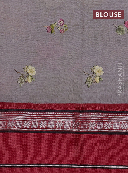 Maheshwari silk cotton saree grey and maroon with allover floral digital prints and rettapet thread woven border
