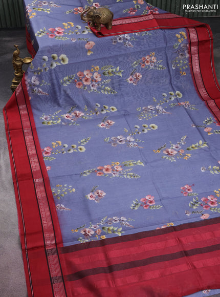 Maheshwari silk cotton saree grey and maroon with allover floral digital prints and rettapet thread woven border