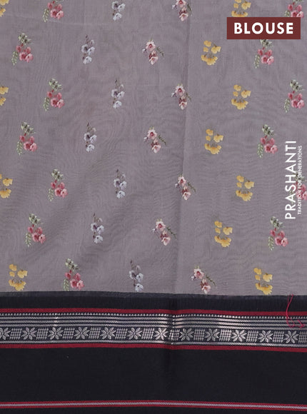Maheshwari silk cotton saree grey and black with allover floral digital prints and rettapet thread woven border