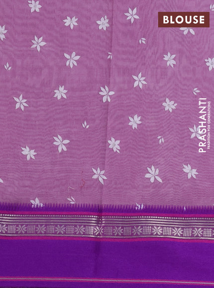Maheshwari silk cotton saree mauve pink and purple with allover digital prints and rettapet thread woven border