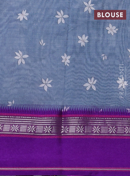 Maheshwari silk cotton saree grey and purple with allover digital prints and rettapet thread woven border