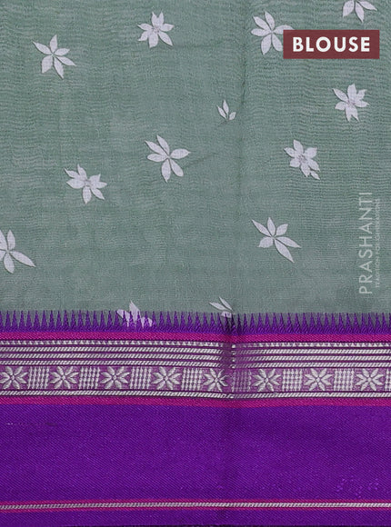 Maheshwari silk cotton saree pastel green and purple with allover digital prints and rettapet thread woven border