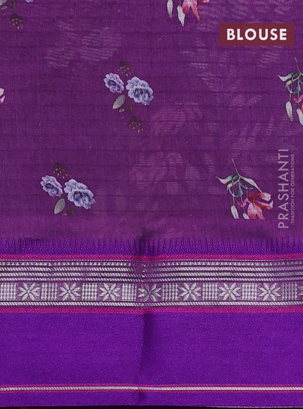 Maheshwari silk cotton saree purple with allover floral digital prints and rettapet thread woven border