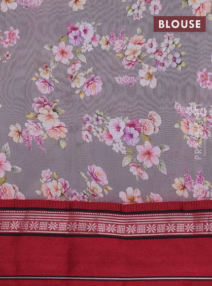 Maheshwari silk cotton saree grey and maroon with allover floral digital prints and rettapet thread woven border