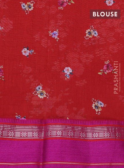 Maheshwari silk cotton saree red and pink with allover floral digital prints and rettapet thread woven border