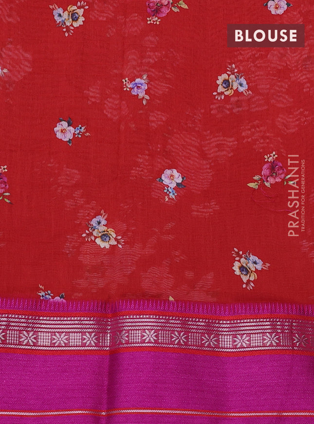 Maheshwari silk cotton saree red and pink with allover floral digital prints and rettapet thread woven border