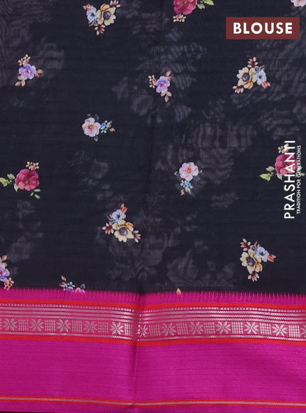 Maheshwari silk cotton saree black and pink with allover floral digital prints and rettapet thread woven border