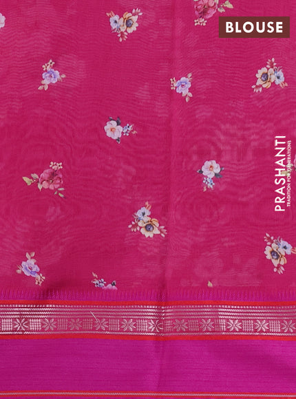 Maheshwari silk cotton saree dark pink with allover floral digital prints and rettapet thread woven border