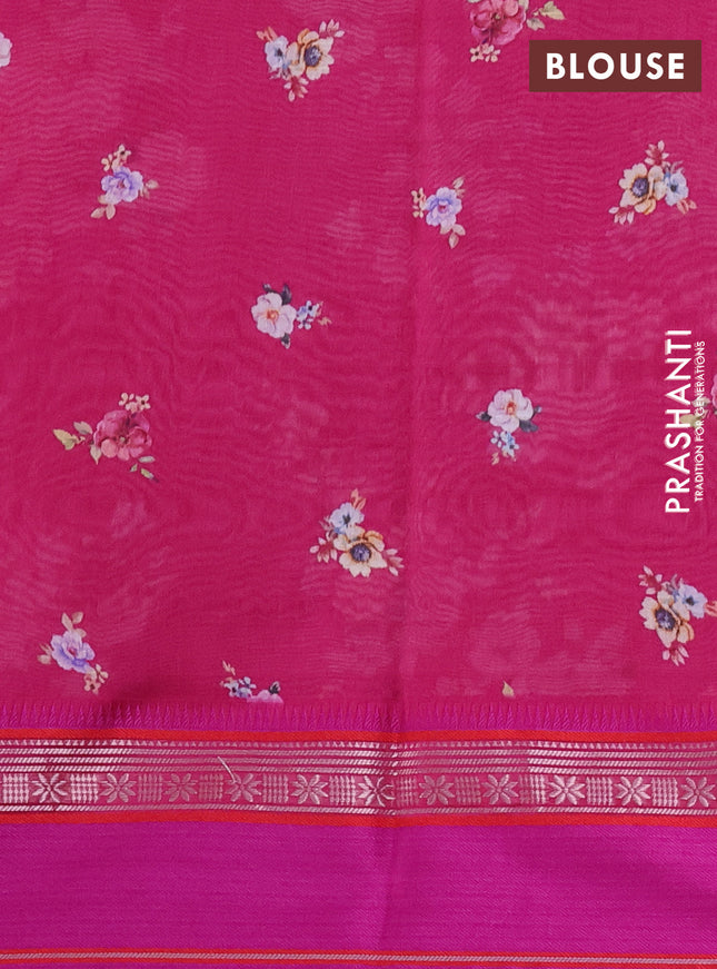 Maheshwari silk cotton saree dark pink with allover floral digital prints and rettapet thread woven border