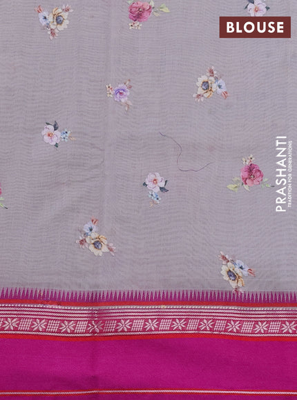 Maheshwari silk cotton saree grey and pink with allover floral digital prints and rettapet thread woven border