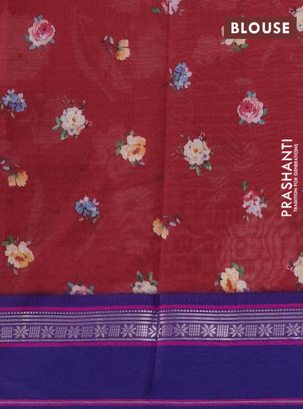 Maheshwari silk cotton saree maroon and purple with allover floral digital prints and rettapet thread woven border
