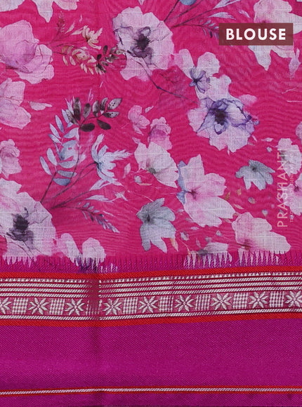Maheshwari silk cotton saree pink with allover floral digital prints and rettapet thread woven border