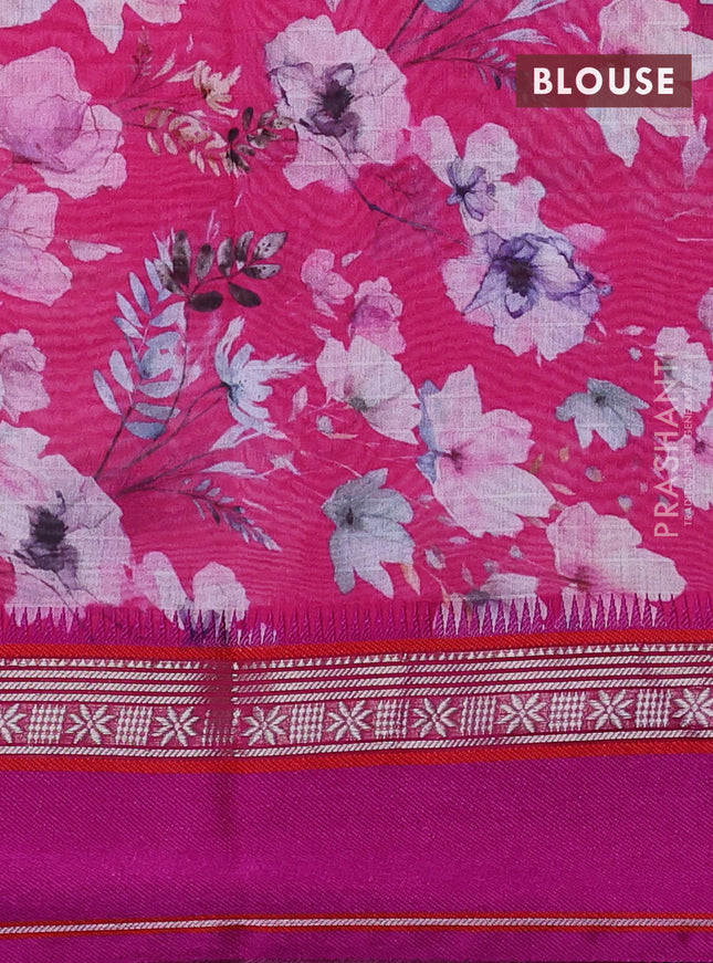 Maheshwari silk cotton saree pink with allover floral digital prints and rettapet thread woven border