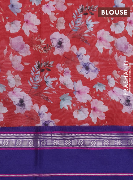Maheshwari silk cotton saree maroon and blue with floral digital prints and rettapet thread woven border