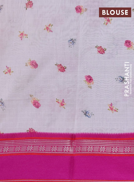 Maheshwari silk cotton saree off white and pink with allover floral digital prints and rettapet thread woven border