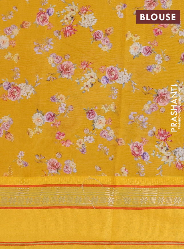 Maheshwari silk cotton saree mustard yellow and yellow with allover floral digital prints and rettapet thread woven border