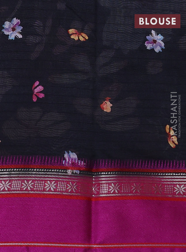 Maheshwari silk cotton saree black and pink with allover floral digital prints and rettapet thread woven border